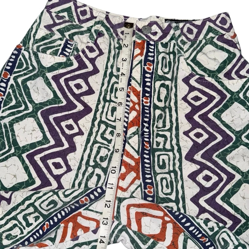 VTG 80s 90s NOT GUILTY High Rise Shorts Sz 5/6 USA Made Bold Aztec Tribal Print